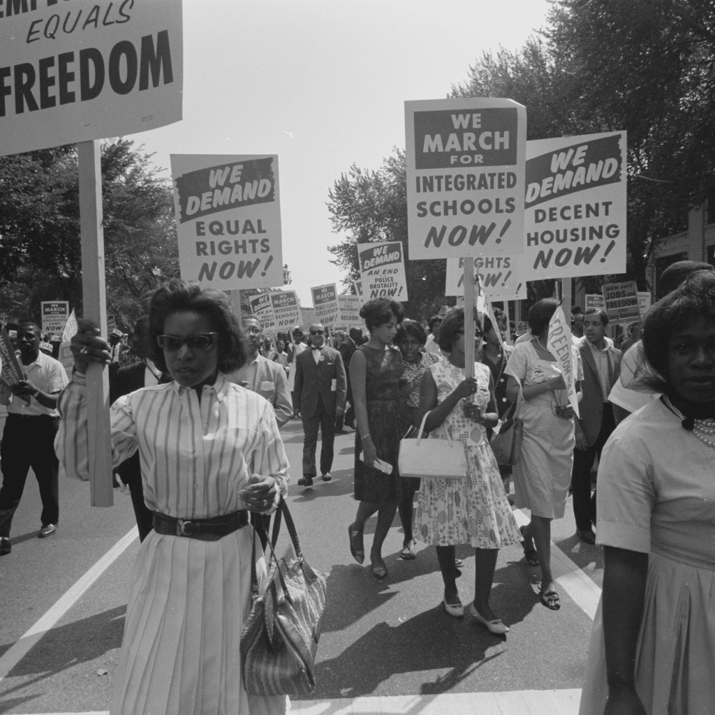 Black women marching. 